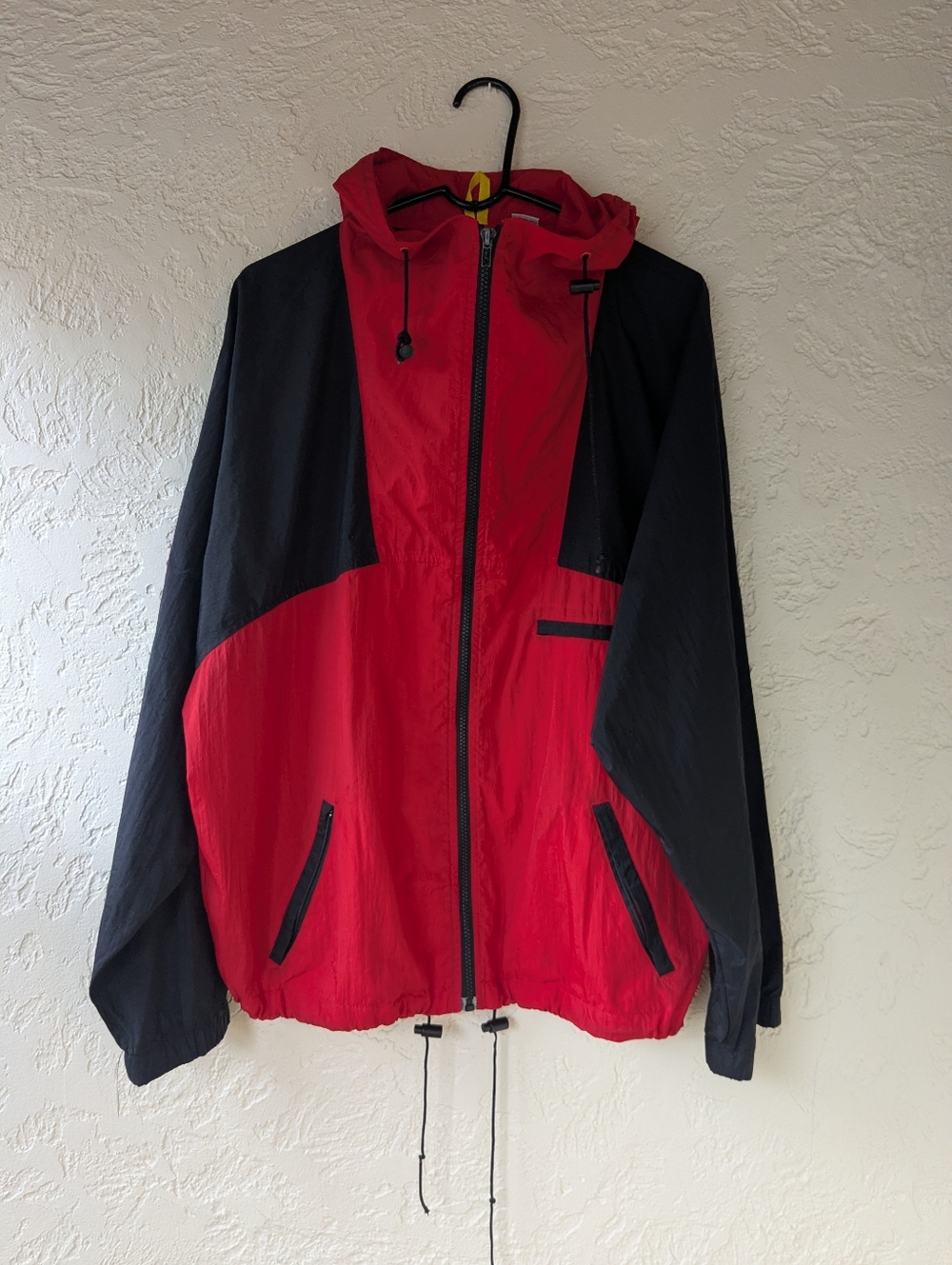 Men's Red & Black Windbreaker Hoodie - Lightweight Streetwear